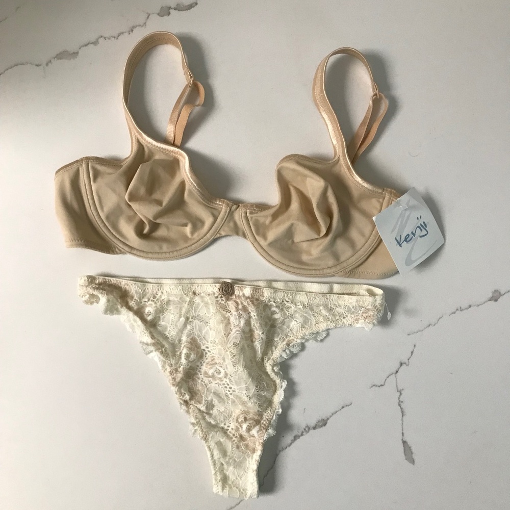 Kenji Underwire Bra 36B Beige & Victoria’s Secret Lacy Thong S